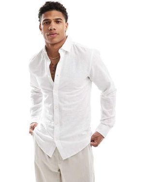 Only & Sons Linen Mix Long Sleeve Slim Fit Shirt - White