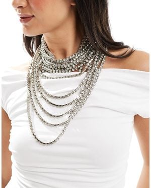 ASOS Multirow Necklace With Layered Crystal Cupchain Design - White