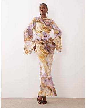 ASOS Long Sleeve Waisted Maxi Dress - Natural