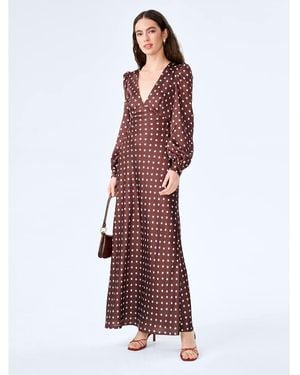 OMNES Francoise Long-Sleeved Satin Midi Dress With Open Back - Red