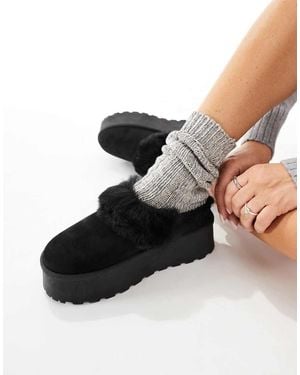 SEQWL Faux Fur Flatform Mules - Black