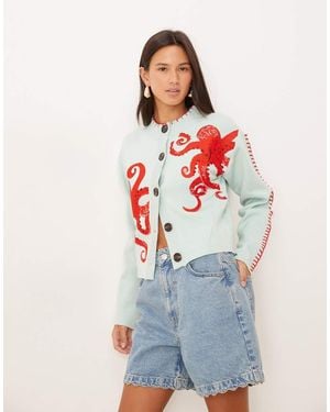 Never Fully Dressed Octopus Embroidered Cardigan - White