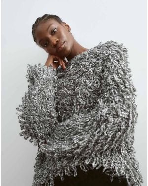ARRANGE Wool Blend Hand Knit Ultimate Loop Fringe Jumper - Grey