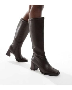 London Rebel Botas Por La Rodilla Marrón De Tacón Grueso Isla De - Negro