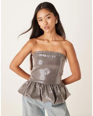 Motel Seada Peplum Sequin Bandeau Top - Gray