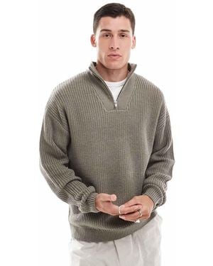 New Look 1/4 Zip Fisherman Jumper - Grey