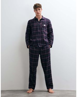 Lacoste Conjunto De Pijama De Franela A Cuadros En-Rojo - Azul