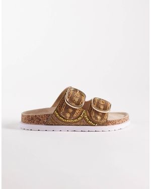 ASOS Frost Beaded Double Strap Sandals - Brown
