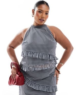 Renee Studio Plus Exclusive Asymmetric Ruffle Sleeveless Halterneck Top Co-ord - Blue