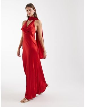 ASOS Satin Scarf Cowl Neck Maxi Dress - Red