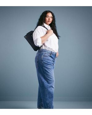 ASOS Asos Design Curve Ankle Grazer Barrel Jeans With Cinch Waist - Blue