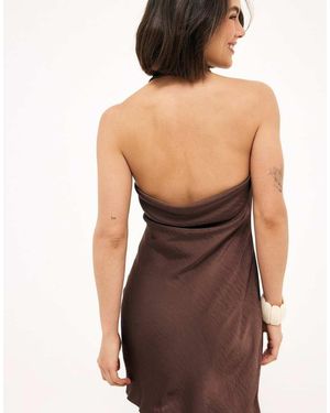 NA-KD Halterneck Draped Satin Mini Dress - Black