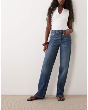 Vila Lisa jean droit taille mi-haute délavage denim moyen - Bleu