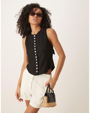 Ghospell Button Detail Waistcoat Top - White