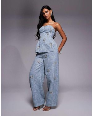 ASOS Co-ord Embellished Heart Barrel Trousers - Blue