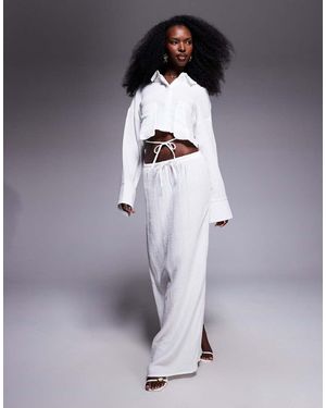 Kaiia Exclusive Textured Cotton Drawstring Maxi Skirt Co-Ord - White