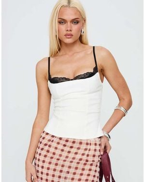 Princess Polly Renaissance Contrast Lace Trim Corset Cami Top - White