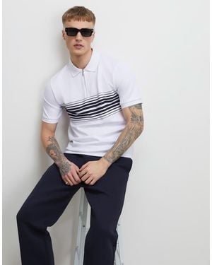 River Island Slim Fit Stripe Polo Shirt - White