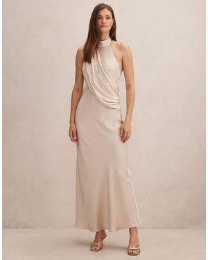 Forever New High Neck Drape Maxi Dress - Natural
