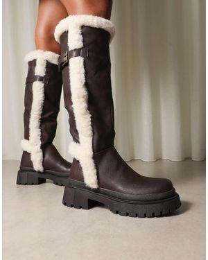 SIMMI Earhart Faux Fur Detail Chunky Boots - Black