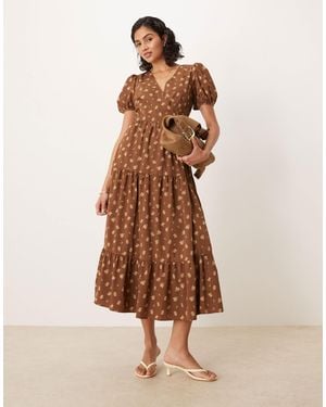 Glamorous Short Sleeve Maxi Wrap Dress - Brown
