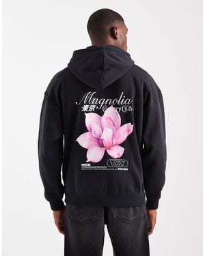 Only & Sons Vintage Fit Hoodie With Flower Back Print - Gray
