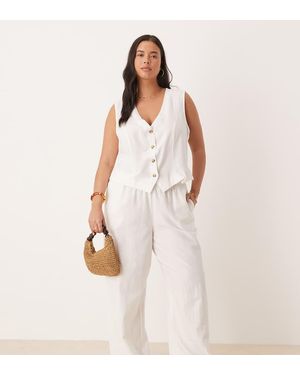 Vila Curve Pantalones De Sastre Blancos De Pernera Ancha De Tejido Efecto Lino De (Parte De Un Conjunto) - Rosa