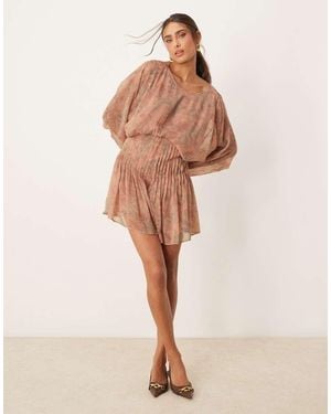 ASOS Cowl Back Pleated Bodice Playsuit - Natural
