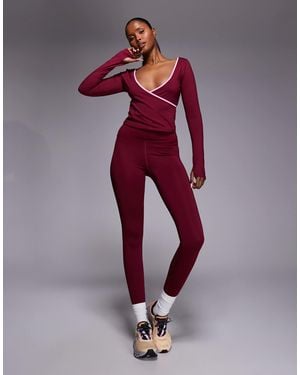4505 Active Wrap V Neck Long Sleeve Top - Red