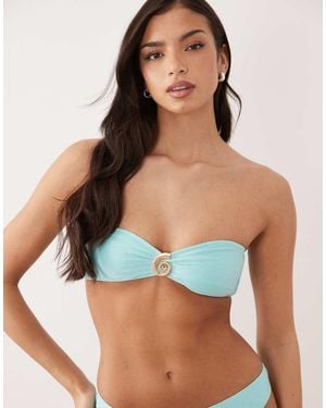 South Beach Bandeau Bikini Top With Shell Hardware - Blue