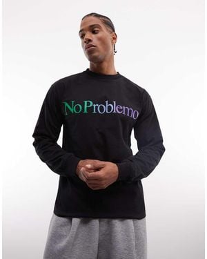 No Problemo 100% Cotton Long Sleeve T-Shirt With Contrast Logo - Black
