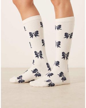 ASOS Cosy Knee-high Super Soft Bow Design Socks - Natural