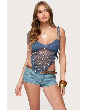 Edikted Shelley Asymmetric Crochet Top - Blue
