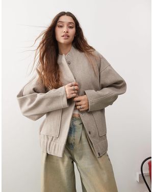 Noisy May Brushed Bomber Jacket - Brown