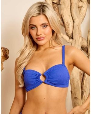 Wolf & Whistle X Isabella Whittingham Textured Bandeau Bikini Top With Ring Detail - Blue