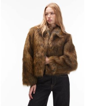 Collusion Tipped Faux Fur Short Jacket - Brown
