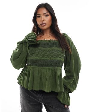 ASOS Asos design curve - top smocké à encolure carrée et coutures contrastantes - Vert