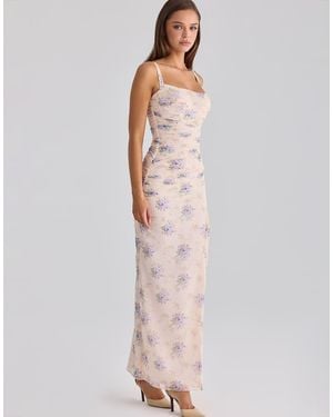 House Of Cb Lini Ivory Sweet Peony Print Stretch Mesh Maxi Dress - White
