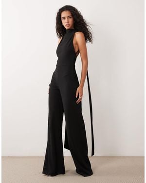 ASOS Combinaison en crêpe avec détail foulard et dos plongeant, e - Noir