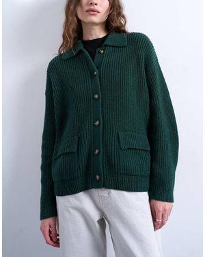 TOPSHOP Knitted Rib Double Pocket Jacket - Green