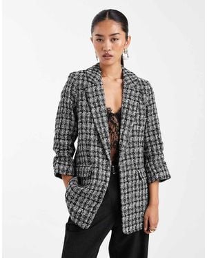 Vero Moda Oversized Boucle Texture Ruched Sleeve Blazer - Grey