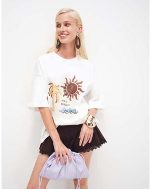 4th & Reckless T-Shirt Met Print En Katoenmix - Wit