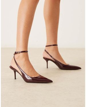 Mango Zapatos Destalonados De Tacón Con Puntera Fina Y Tira Tobillera De Cuero Sintético De - Neutro