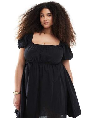 Esmee Curve Exclusive Puff Sleeve Tie Front Mini Beach Dress - Black