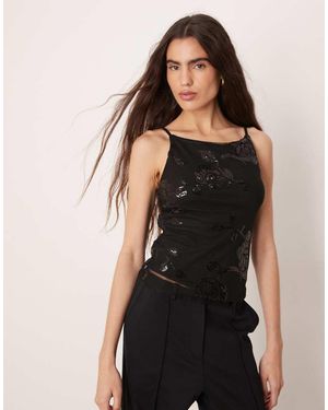 Gina Tricot Floral Sequins Top - Black