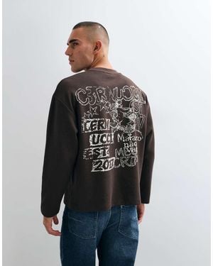 CERNUCCI Long Sleeve Waffle T-Shirt With Est. 2017 Graphic - Black