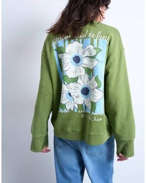 TOPSHOP Graphic 'de Flores' Back Print Oversized Sweatshirt - Green
