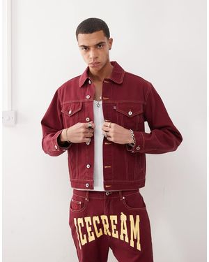 ICECREAM Denim Trucker Jacket With Back Print Co-ord - Red