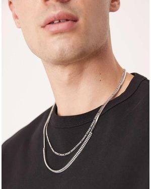 ASOS Festival Waterproof Stainless Steel 2 Pack Baguette Crystal And Chain Necklace - Brown