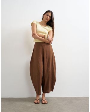 TOPSHOP Linen Oversized Ovoid Mid Length Trouser - Brown
